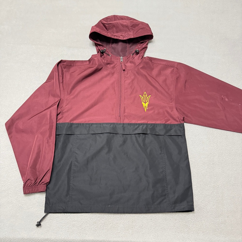 Champion Arizona State Windbreaker Mens S Maroon ASU Sun Devils Half Zip Jacket
